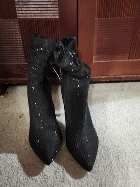 Nine West Black Sparkle Pointed Toe Ankle Boots